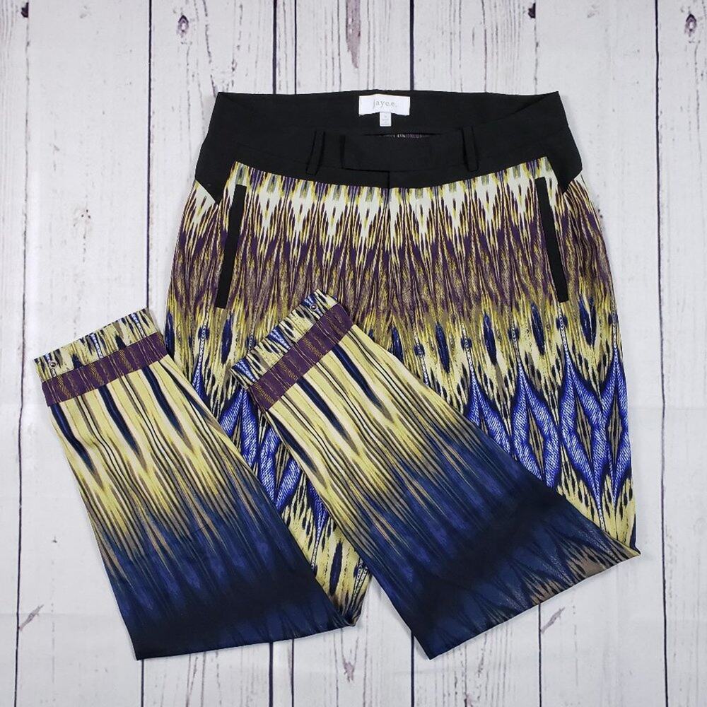 Jaye.e. Multicolor Printed Sheer Button Ankle Pants Women's Size Small